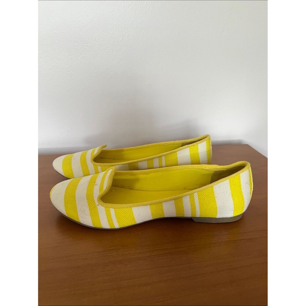 Ann Taylor Yellow White Striped Women's Slip-On Flats, Casual Canvas Loafers, 7M